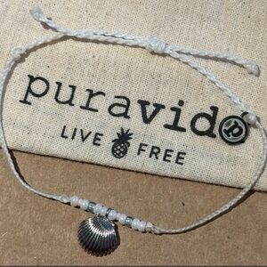 PURA VIDA White Mini Braid w/ Silver Shell Charm Pastel Seed Beads Bracelet NEW